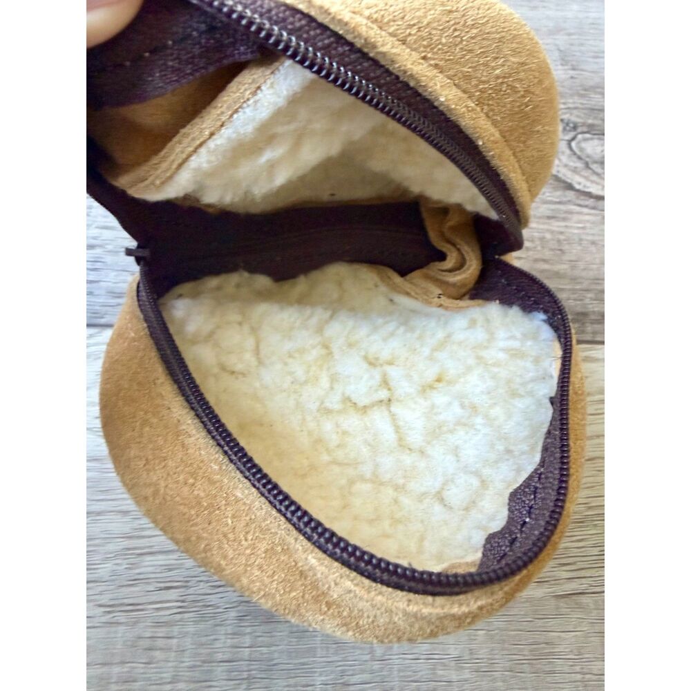 Vintage Suede Fly Reel Case Pouch W/Sheepskin Shearling Lining YKK Zipper